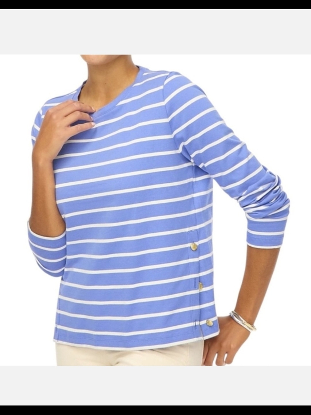 J. Crew Blue and White Striped Crewneck Top